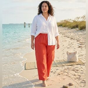 CaRáN New York Red Cotton Cargo Pants Plus Size 1X Coastal Boho Minimalist